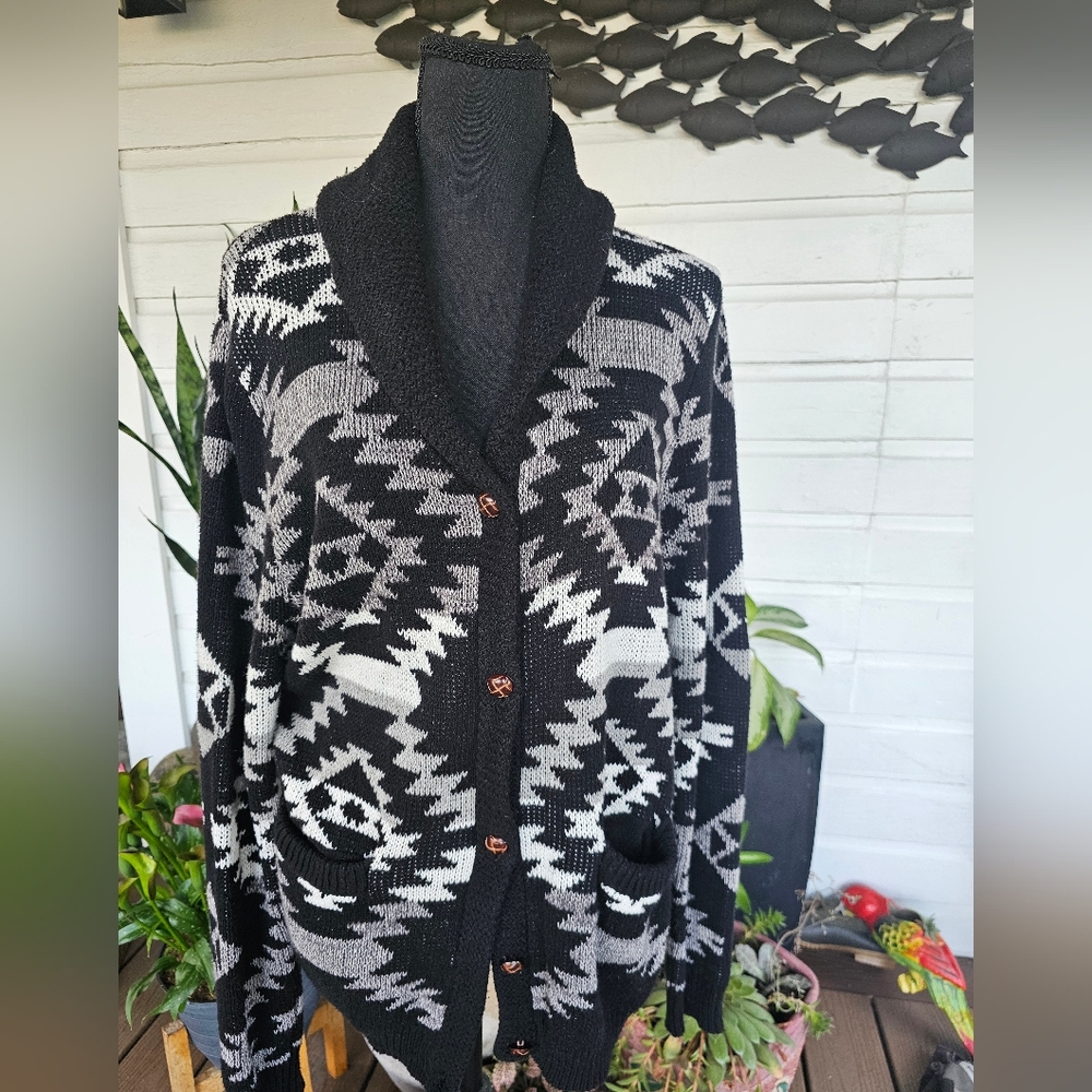 Adam Levine Collection Black and White Knit Cardigan